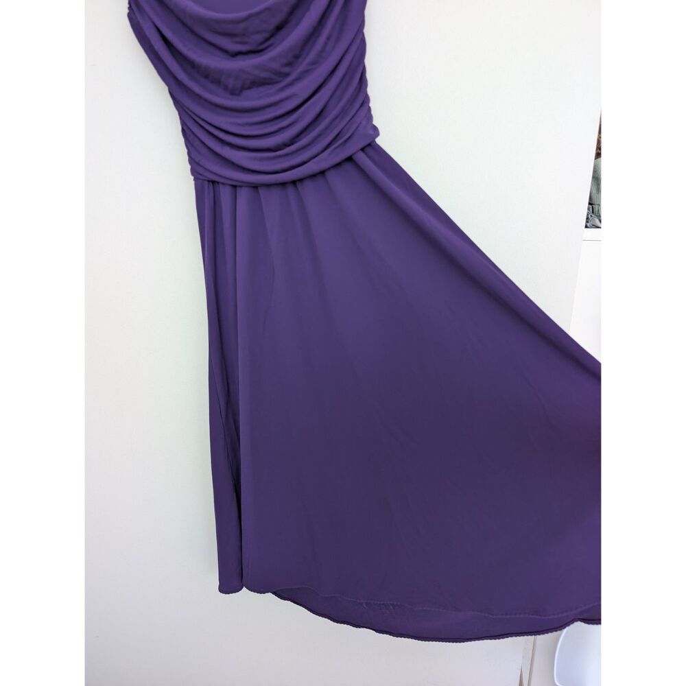 Elie Tahari Ballerina Slinky Sleeveless Ruched Purple Knee Midi Dress Sz M/L - Picture 6 of 16